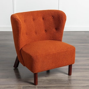 Burnt Orange Lambskin Sherpa Fabric Upholstered Accent Chair with Wingback Design, Sturdy Walnut Legs