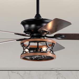 Maki 52 in. Indoor Black Farmhouse 3-Lights Ceiling Fan with Remote 3-Speed Quiet Industrial Ceiling Fan with Lights