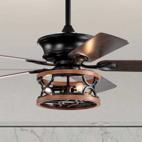 Oaks Aura Maki 52 in. Indoor Black Farmhouse 3-Lights Ceiling Fan with Remote 3-Speed Quiet Industrial Ceiling Fan with Lights