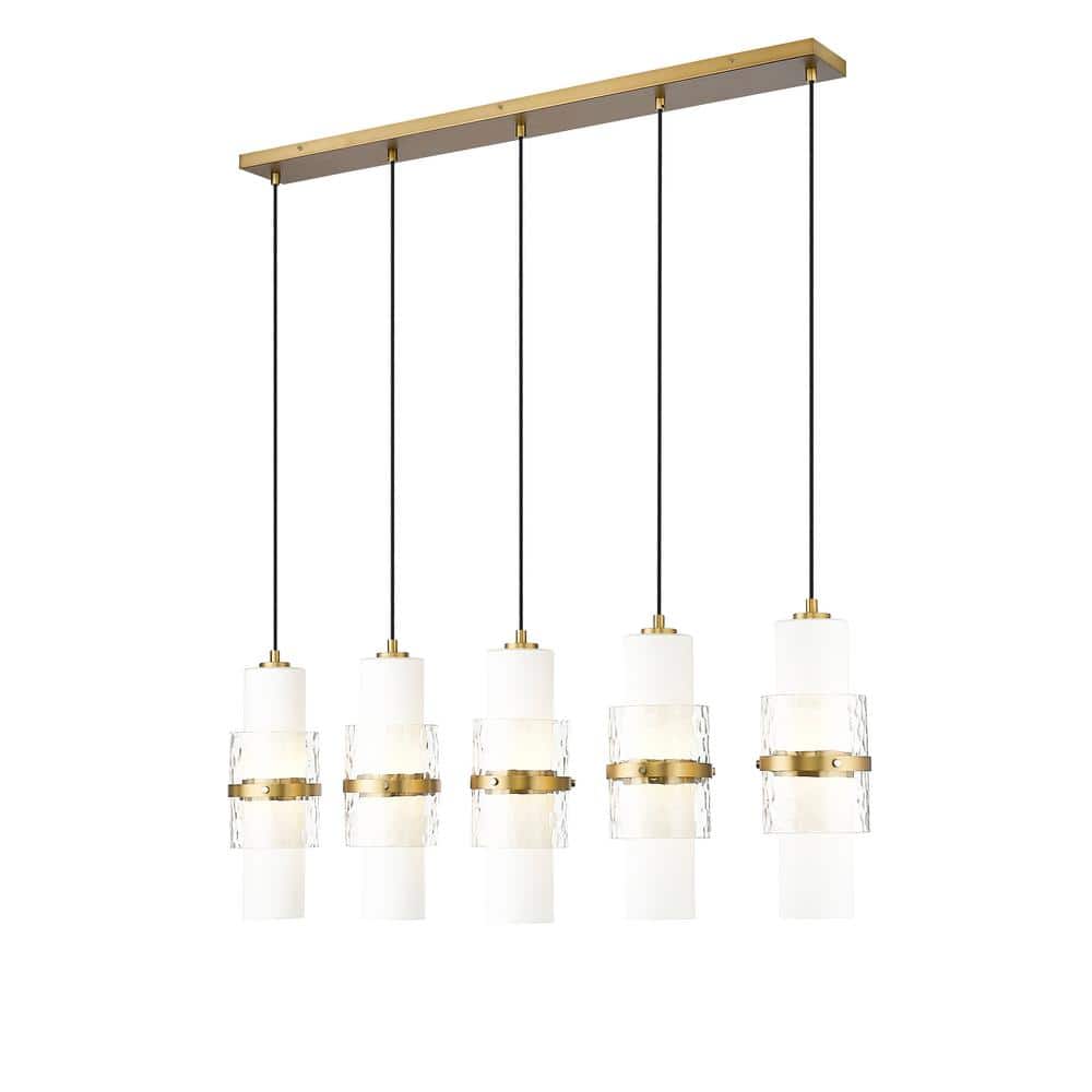 Cayden 42 in. 5-Light Modern Gold Linear Chandelier with Clear Plus Etched 