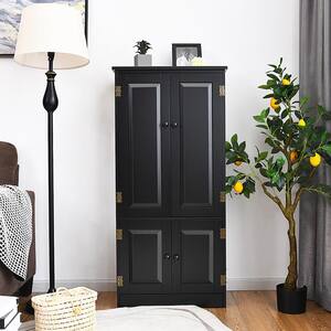 Black Accent Floor Storage Cabinet W/Adjustable Shelves Antique 2-Door