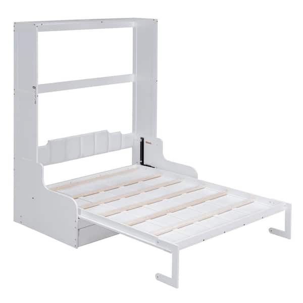 White Wood Frame Queen Murphy Bed with Cushion
