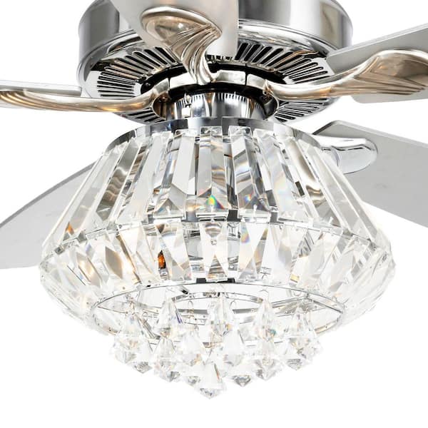 Parrot Uncle Zuniga 52 In Indoor Chrome Downrod Mount Crystal Chandelier Ceiling Fan With Light And Remote Control F6222a110v The Home Depot - How To Mount Chandelier Ceiling