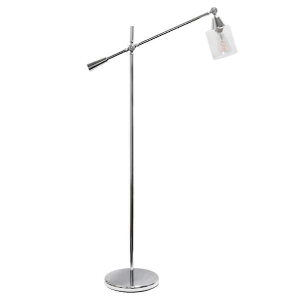 Elegant Designs 55.5 in. Chrome Pivot Swing Arm Floor Lamp with Glass Shade