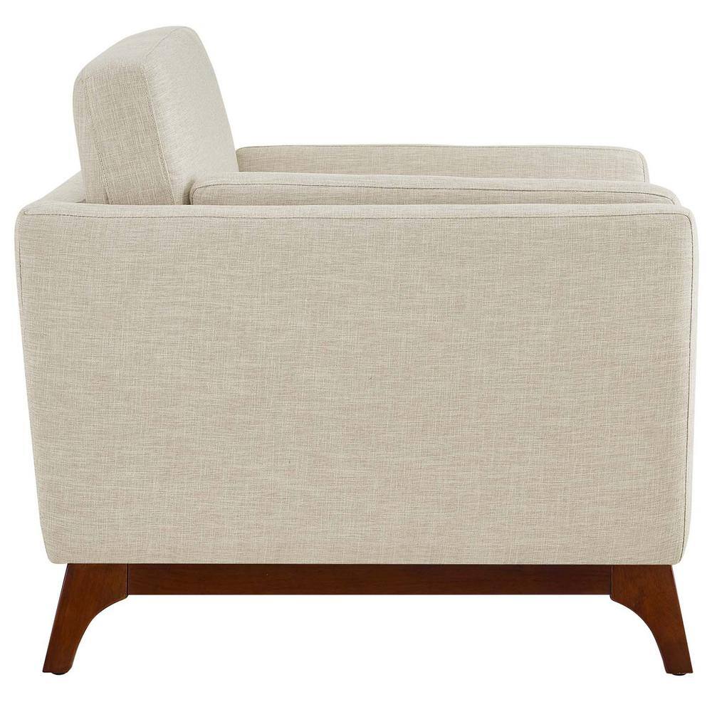 Mid-Century Modern Beige Upholstered Wood Accent Chair
