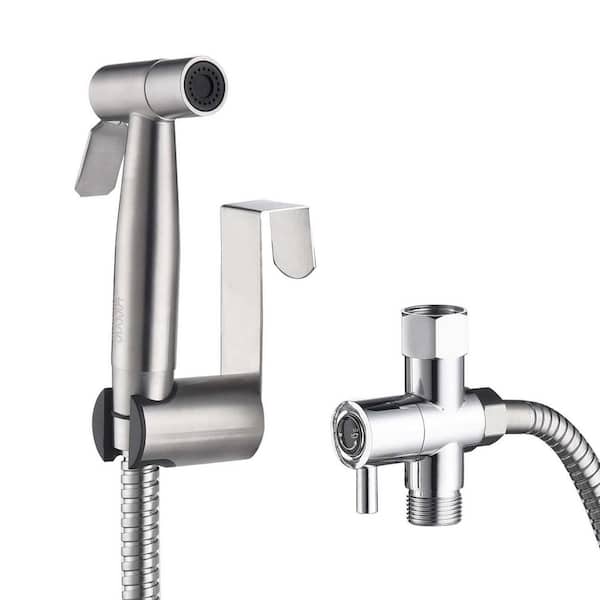 Bidet Sprayer Bidet Attachment with Sprayer Holder, T-valve and Flexible Hose Included in Silver