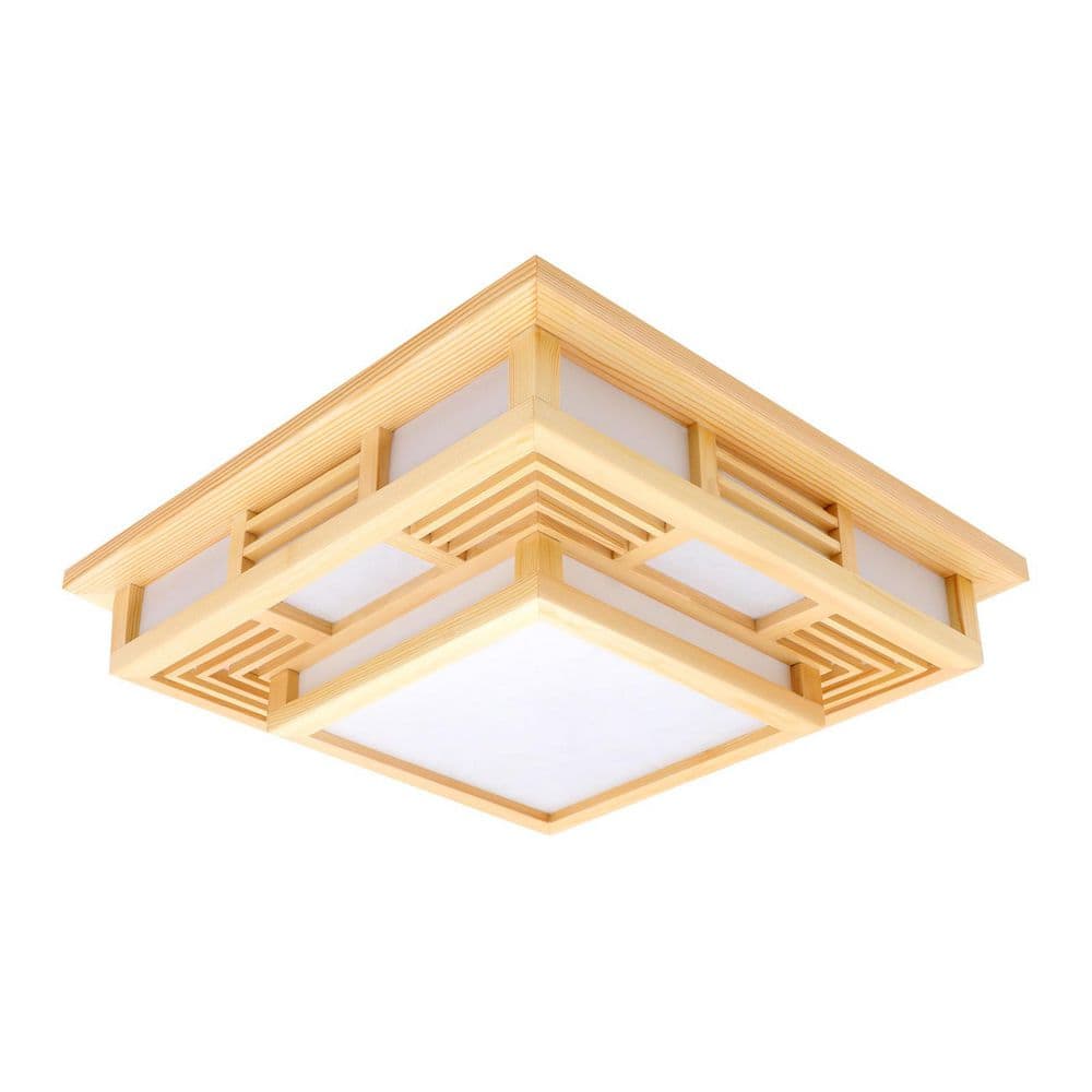 17.72 in. Wood and White Japanese Style Square Flush Mount Ceiling Light with 3-Color Integrated LED Light price history on PriceWatchPro