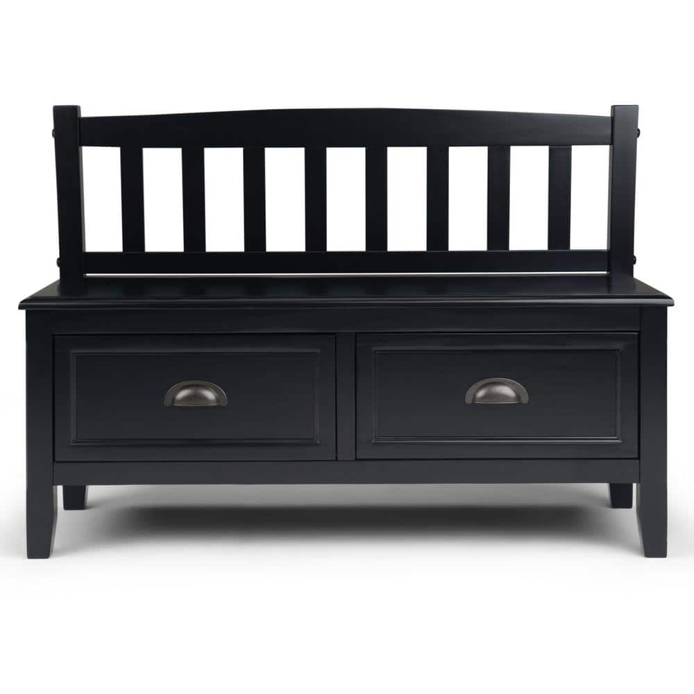 Black Solid Wood Entryway Bench with Storage Drawers
