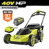 RYOBI 40V HP Brushless 20 in. Cordless Battery Walk Behind Push Lawn Mower with 6.0 Ah Battery and Charger RY40HPLM06K
