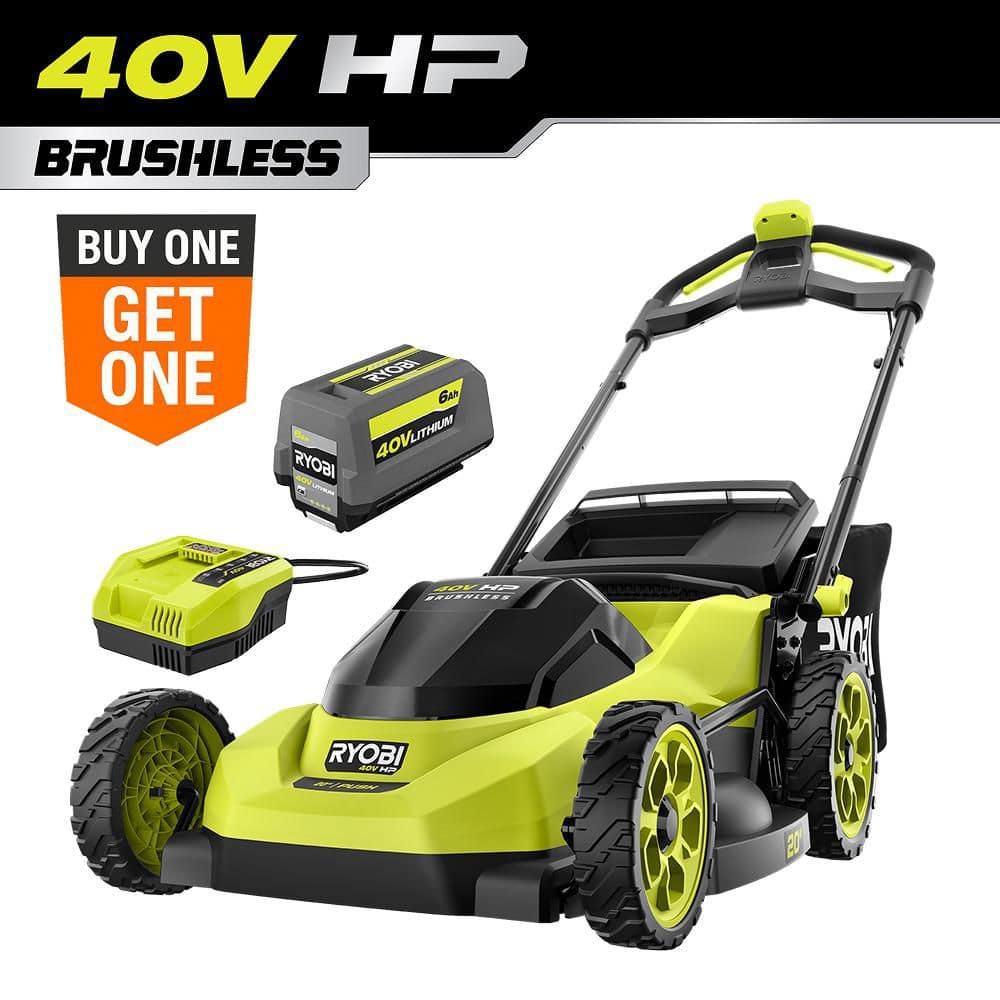 RYOBI 40V HP Brushless 20 in. Cordless Battery Walk Behind Push Lawn Mower with 6.0 Ah Battery and Charger RY40HPLM06K