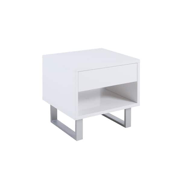 Coaster 22 in. Glossy White Rectangle Wood End Table with Shelf