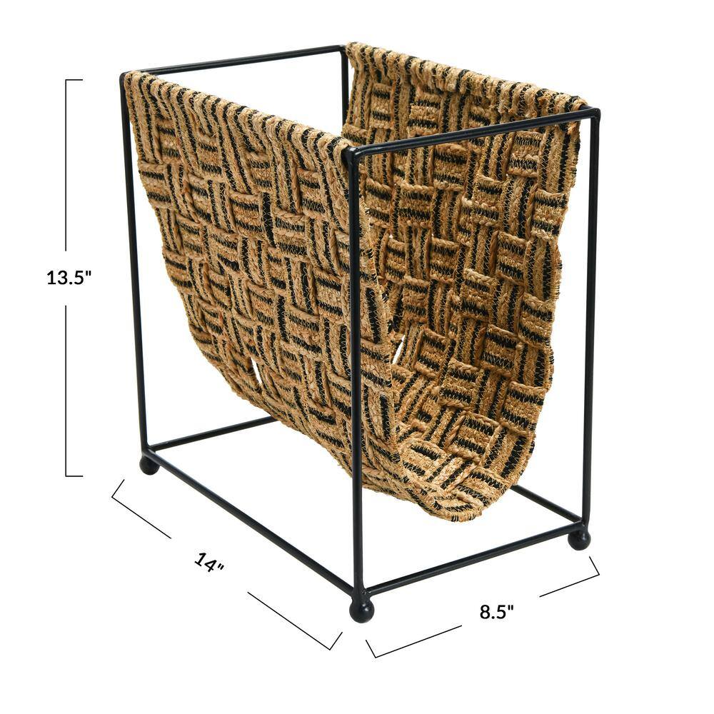 Natural Jute and Black Metal Freestanding Magazine Holder