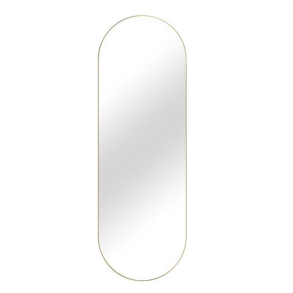 Dovelina 64 in. x 21 in. Glam Oval Wood Framed Gold Wall Leaning Mirror With Hooks