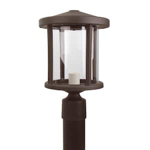 14 in. H x 9 in. W Bronze Decorative Round Post Top Mount Outdoor Light Fixture with Durable Clear Acrylic Lens