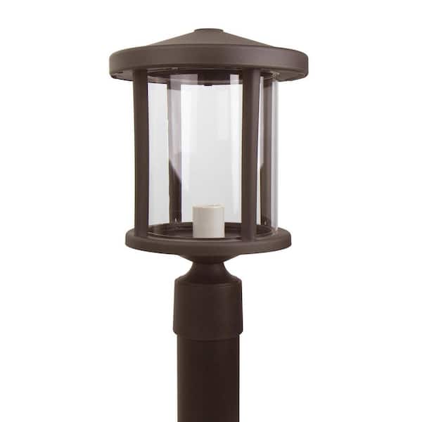 SOLUS 14 in. H x 9 in. W Bronze Decorative Round Post Top Mount Outdoor Light Fixture with Durable Clear Acrylic Lens