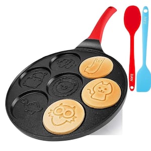 10 in. Round Ceramic Pancake Pan Nonstick Surface with Spatulas - Black