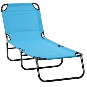 Sky Blue Portable Outdoor Fabric Sun Lounger, Foldin.g Chaise Lounge Chair with 5-Position Adjustable Backrest
