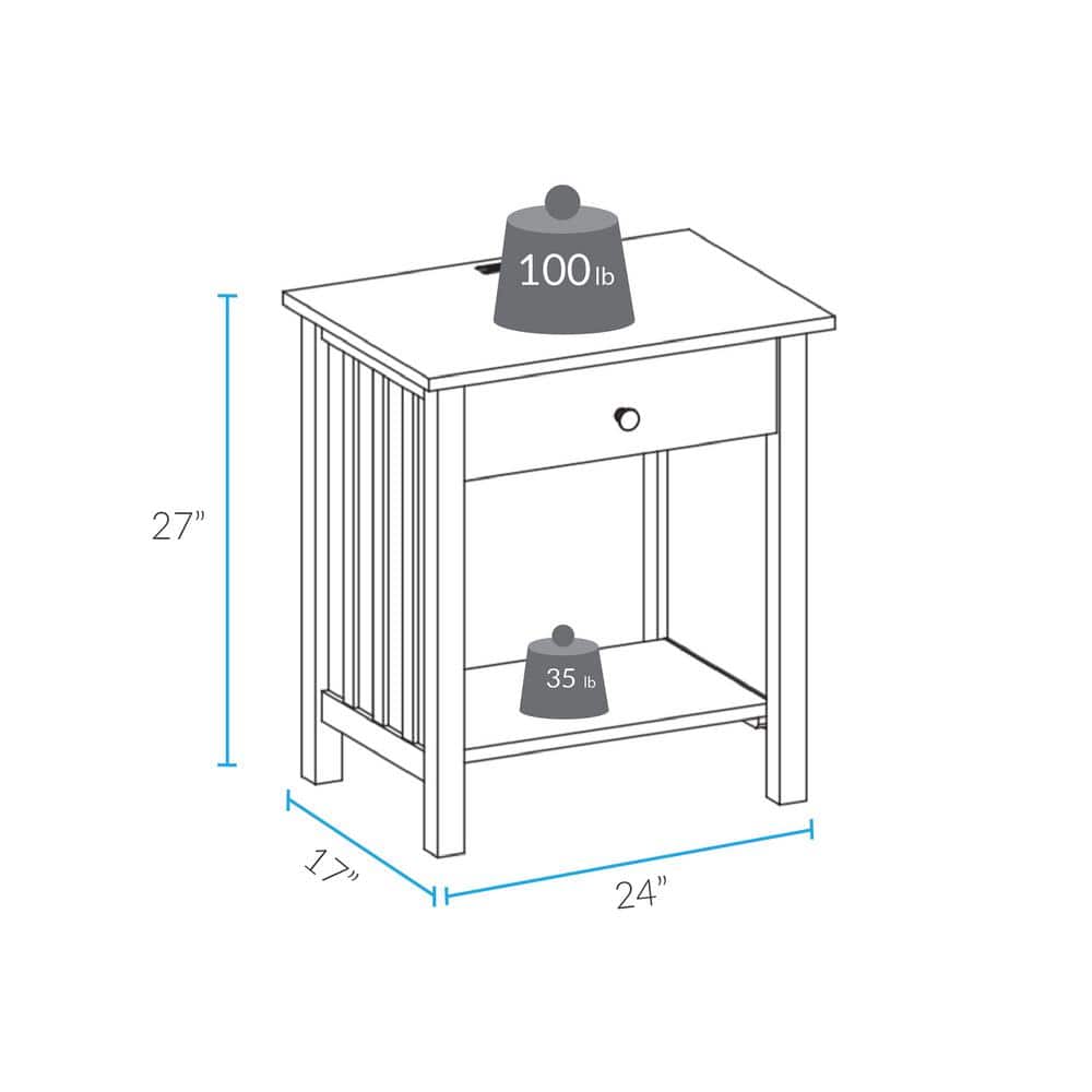 Espresso Solid Wood Nightstand with Built-in USB Ports
