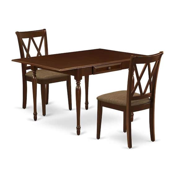 East West Furniture 3-Piece Mahogany Finish Solid Wood Top With Dropleaf Dining Table Set