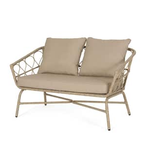 48.5 in. W Brown Rattan PE Wicker Patio Outdoor Chaise Lounge Loveseat Sofa with Brown Cushions for Backyard Garden