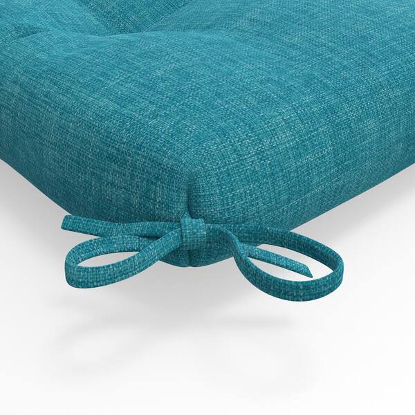 Solid Twill 44 in W x 3 in H Rectangular Outdoor Tufted Blown Bench Cushion with Ties 1 Count in Blue Splash Aqua