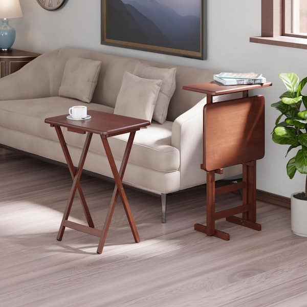 Riley 3-Piece 19.06 in. Rectangular Beech Wood Top Walnut Finish End Table Set