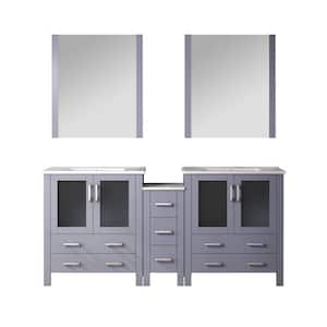 Volez 72 in. W x 18 in. D x 34 in. H Double Sink Bath Vanity in Dark Grey with White Ceramic Top and Mirror