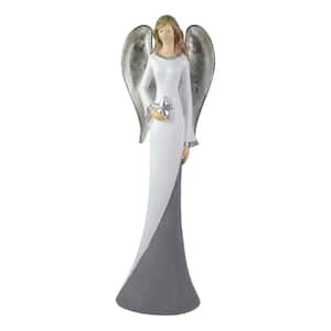 16 in. Silver and White Tabletop Angel Figure