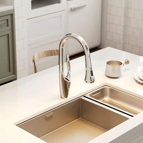 Single-Handle 18 in. H Pull Down Sprayer Kitchen Faucet with 360° Spout Swivel and Dual Spray in Polished Chrome