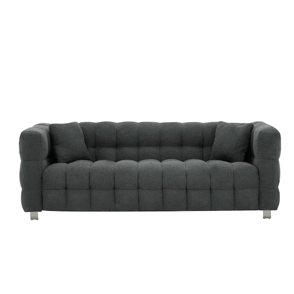 Z-joyee 80 in. Wide Square Arm Teddy Fabric Modern Rectangle Upholstered Sofa in Gray