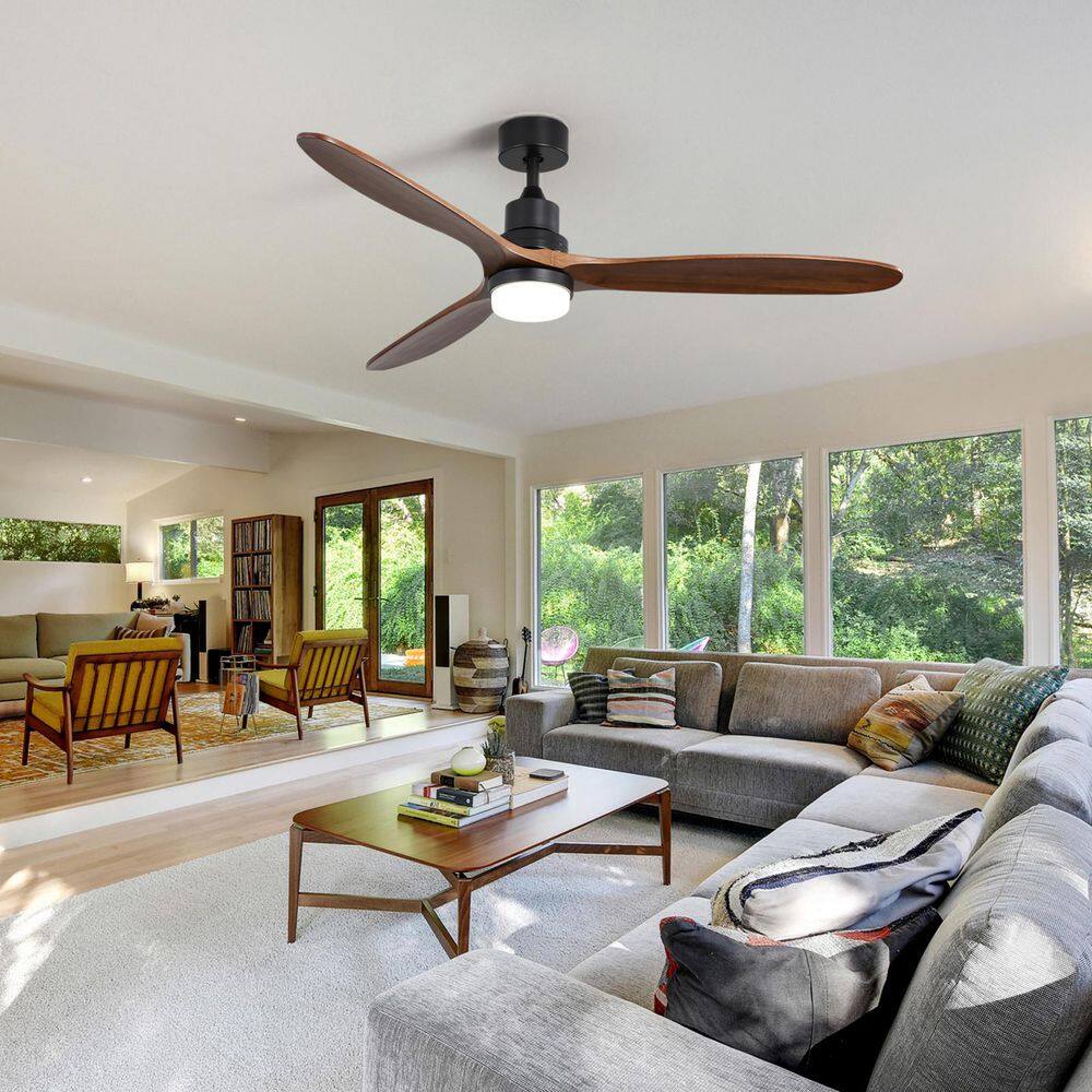 60 in. Indoor Black Downrod Mount Standard Ceiling Fan with Solid Wood Blade and LED Light price history on PriceWatchPro