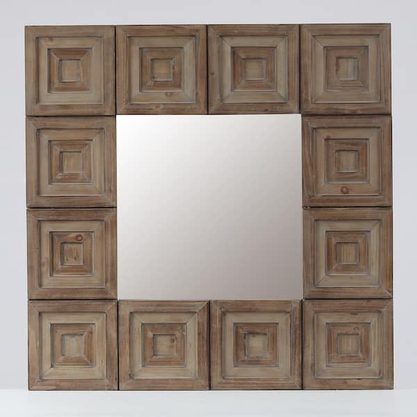 LuxenHome Medium Square Brown Modern Mirror (31.5 in. H x 31.5 in. W)