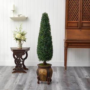 59 in. Indoor/Outdoor Boxwood Topiary Artificial Tree in Decorative Planter UV Resistant