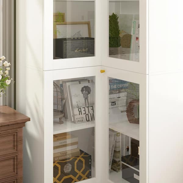 FUFU GAGA White Wood 44.5 in. W Corner Sideboard Accent Storage Curio Cabinet Bookcase with Acrylic Glass Doors KF020421 01 The Home Depot