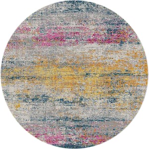 Montana Blesilda Orange/Pink 7 ft. 6 in. x 7 ft. 6 in. Modern Abstract Round Area Rug