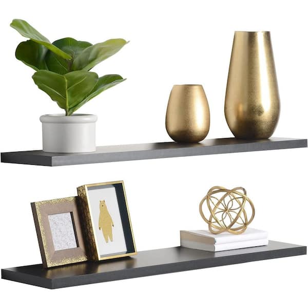 36 in. W x 0.5 in. H x 10 in. D Black Floating Decorative Wall Shelf (2-Pack)