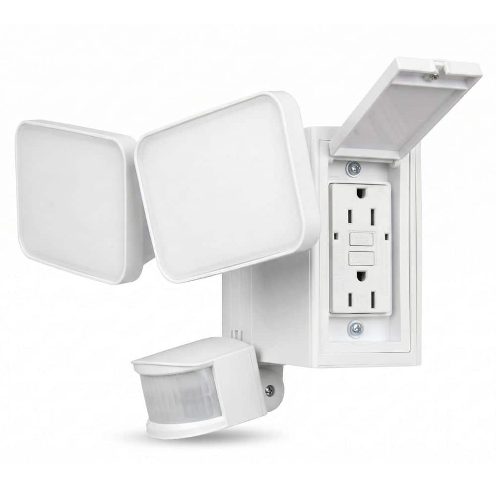250 Watt Equivalent 2500lm 180° White Motion Sensing Dusk-to-Dawn Integrated LED Security Flood Light with GFCI Outlet