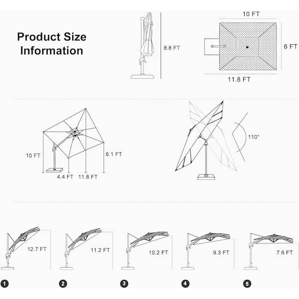 6 ft. x 10 ft. Cantilever Umbrella Swivel Aluminum Offset 360° Rotation Umbrella in Beige