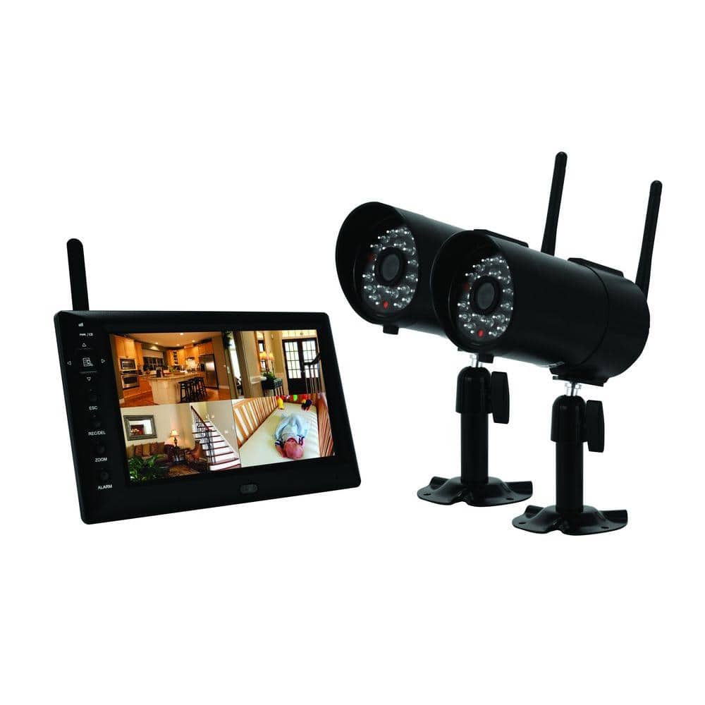 4 CH MPEG-4 Digital Wireless DVR Surveillance System with (2) Indoor/Outdoor 420-TVL Cameras and 7-in. LCD Screen