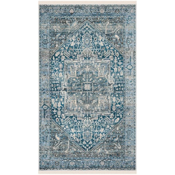 Vintage Persian 3 ft. x 4 ft. Charcoal/Blue Distressed Ornate Area Rug