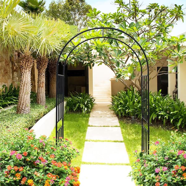 42.2 in. x 17.5 in. x 85.8 in. Outdoor Black Trellis Metal Garden Arch - Wide Garden Arch for Climbing Plants and More