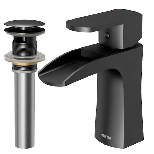 Karran Kassel Single-Handle Single-Hole Basin Bathroom Faucet with Matching Pop-Up Drain in Gunmetal Grey