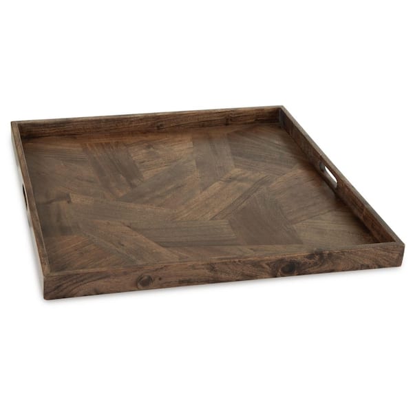 Heddford Brown Square Wood 27 in. Decorative Tray