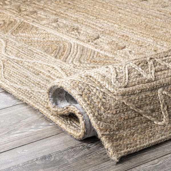 Round 5' Double Stripe Braided Jute Area Rug Charcoal/tan - Hearth