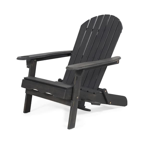 Noble House Lissette Dark Gray Foldable Wood Outdoor Patio Adirondack Chair