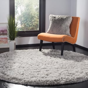 Polar Shag Silver 5 ft. x 5 ft. Round Solid Area Rug