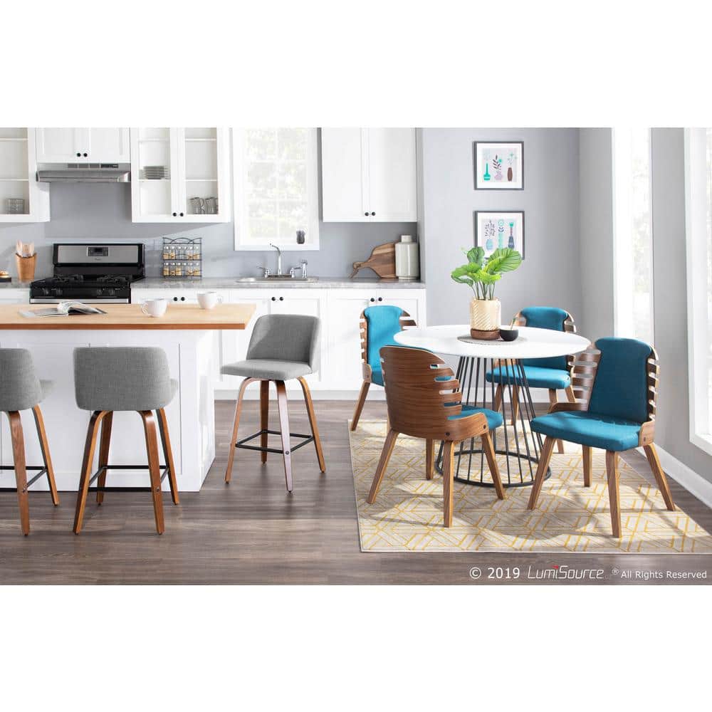 Walnut & Gray Mid-Century Modern Swivel Counter Stool, Set of 2