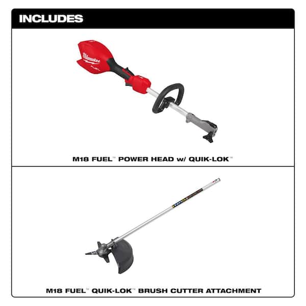 M18 Fuel 18V Brushless Cordless Battery Powered Quik-Lok Power Head with Brush Cutter Attachment