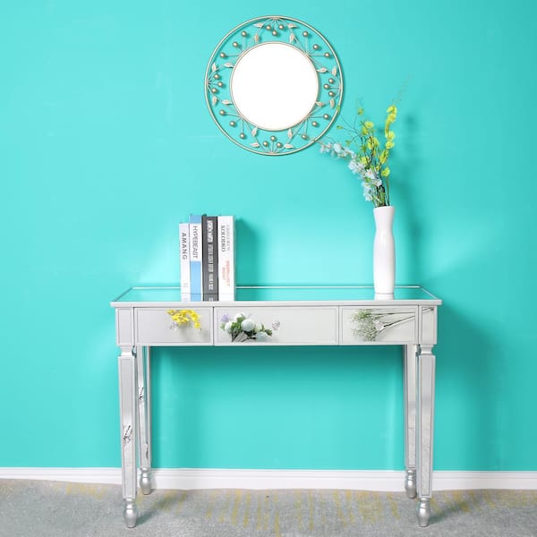Karl home 3-Drawers Silver Mirror Dressing Table Console