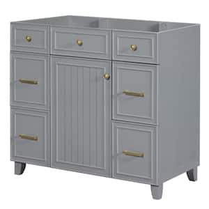 35.4 in. W x 16.65 in. D x 33.3 in. H Bath Vanity Cabinet without Top with 3-Drawers and Adjustable Shelf in Gray